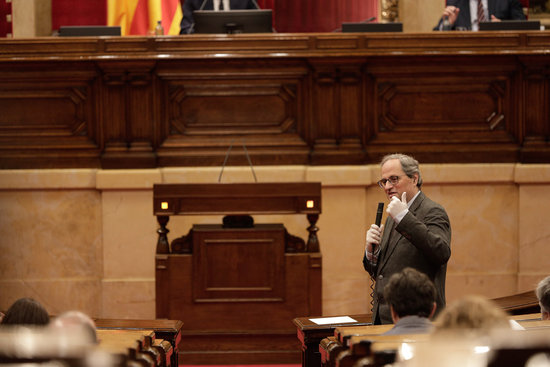 Catalan president Quim Torra address parliament, April 24, 2020